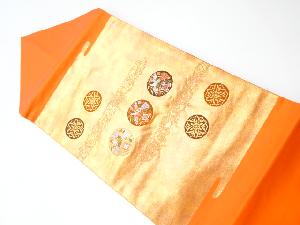 リサイクル　丸に花喰鳥・花模様織出し名古屋帯